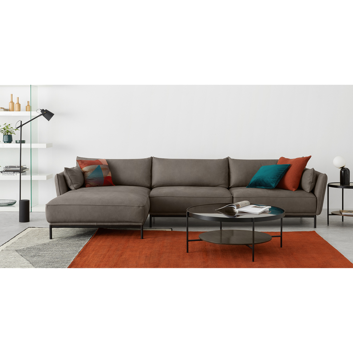 Odelle Left Hand Facing Chaise End Corner Sofa, Texas Grey Leather – image 3