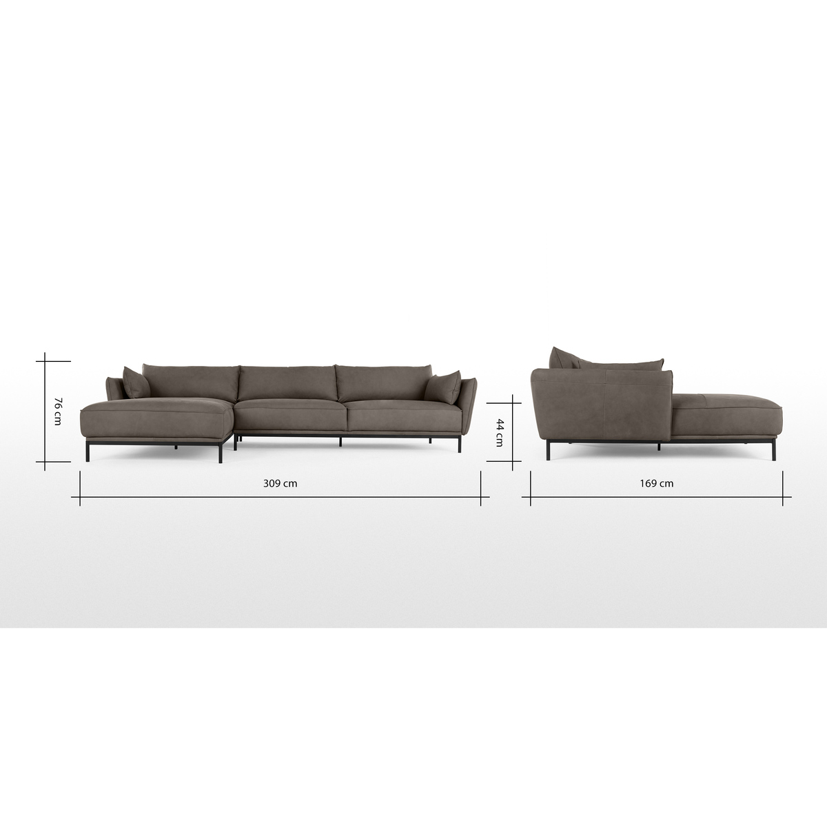Odelle Left Hand Facing Chaise End Corner Sofa, Texas Grey Leather – image 8