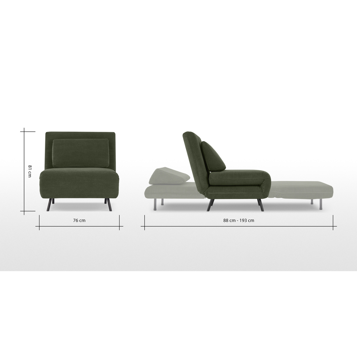 Kahlo Single Seat Sofa Bed, Sage Corduroy Velvet – image 9