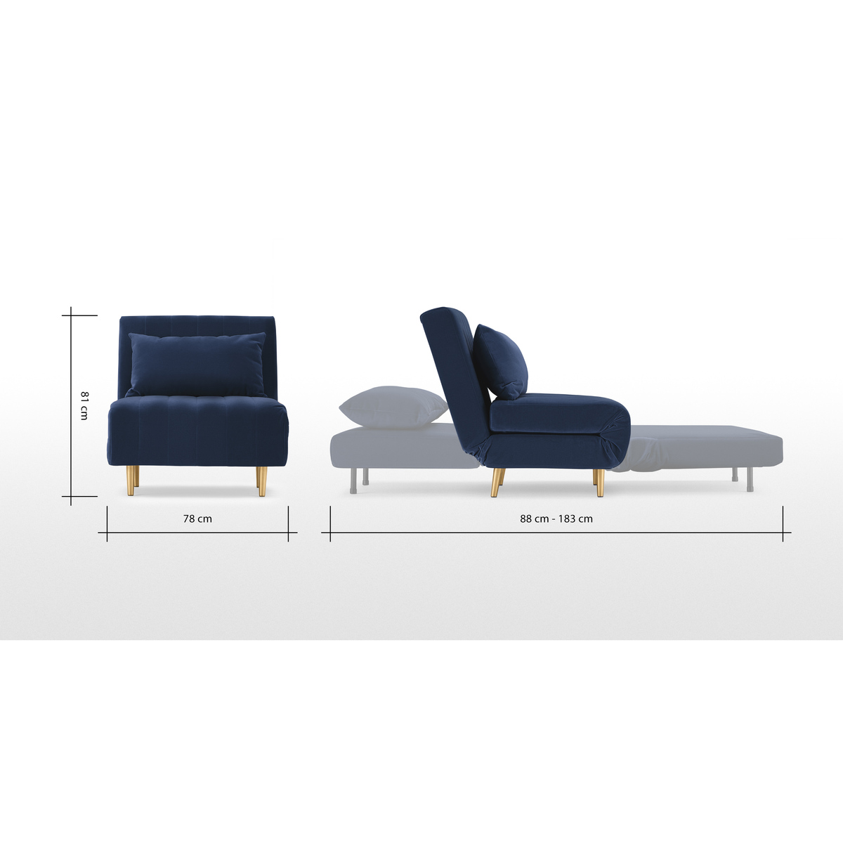 Bessie Single Sofa Bed, Royal Blue Velvet – image 8