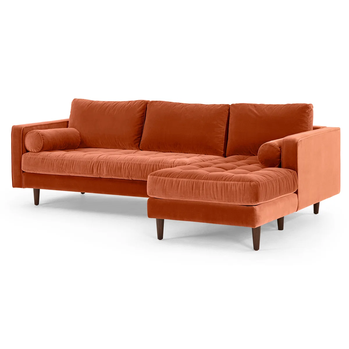 Scott 4 Seater Right Hand Facing Chaise End Corner Sofa, Burnt Orange Cotton Velvet – image 2