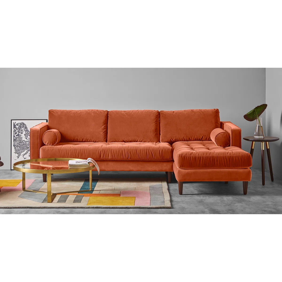 Scott 4 Seater Right Hand Facing Chaise End Corner Sofa, Burnt Orange Cotton Velvet – image 3