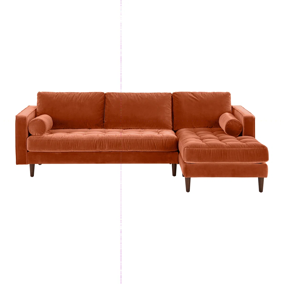 Scott 4 Seater Right Hand Facing Chaise End Corner Sofa, Burnt Orange Cotton Velvet – image 1