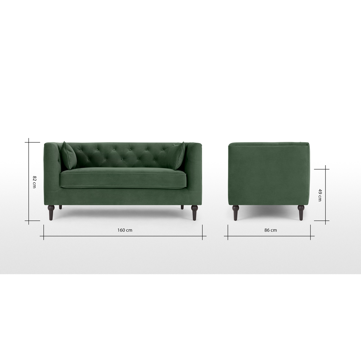 Flynn 2 Seater Sofa, Elm Green Velvet – image 8