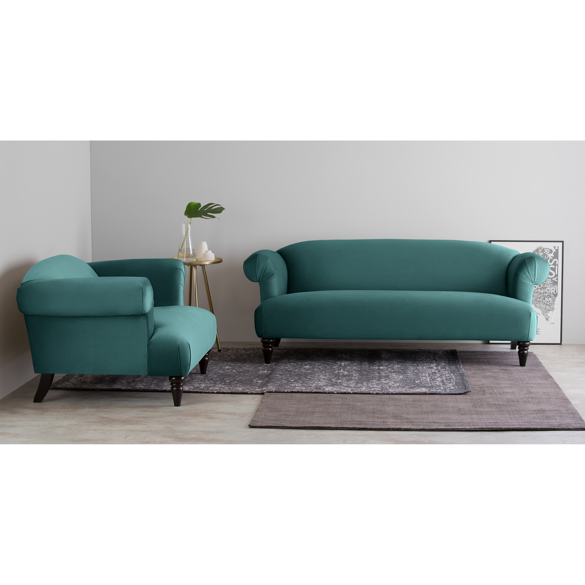 Claudia 3 Seater Sofa, Peacock Blue Velvet – image 3
