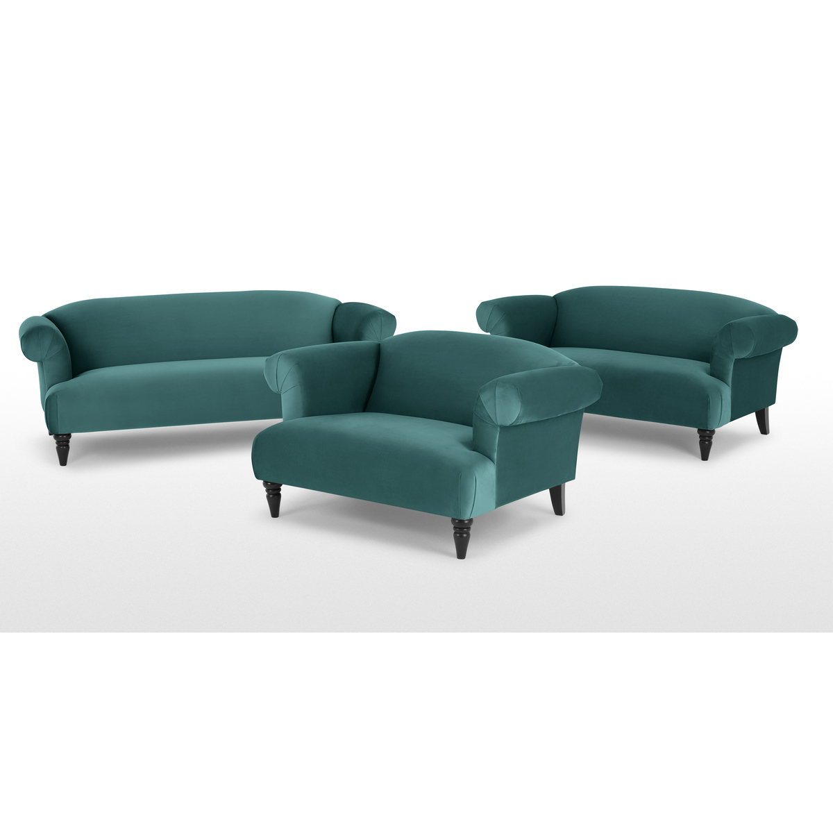 Claudia 3 Seater Sofa, Peacock Blue Velvet – image 7