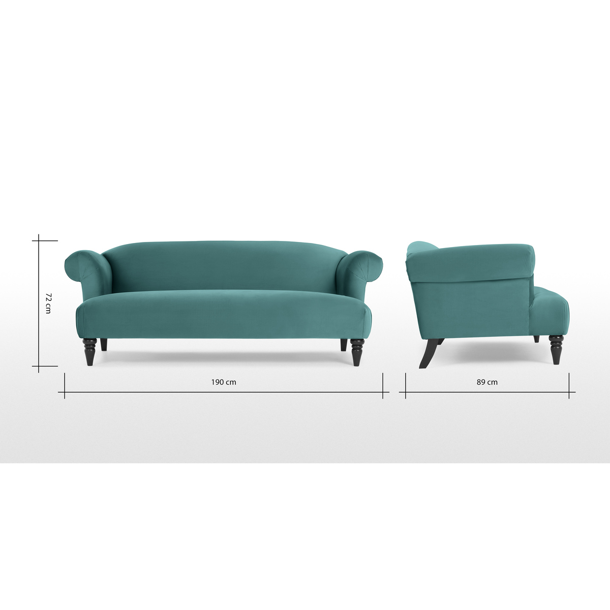 Claudia 3 Seater Sofa, Peacock Blue Velvet – image 9