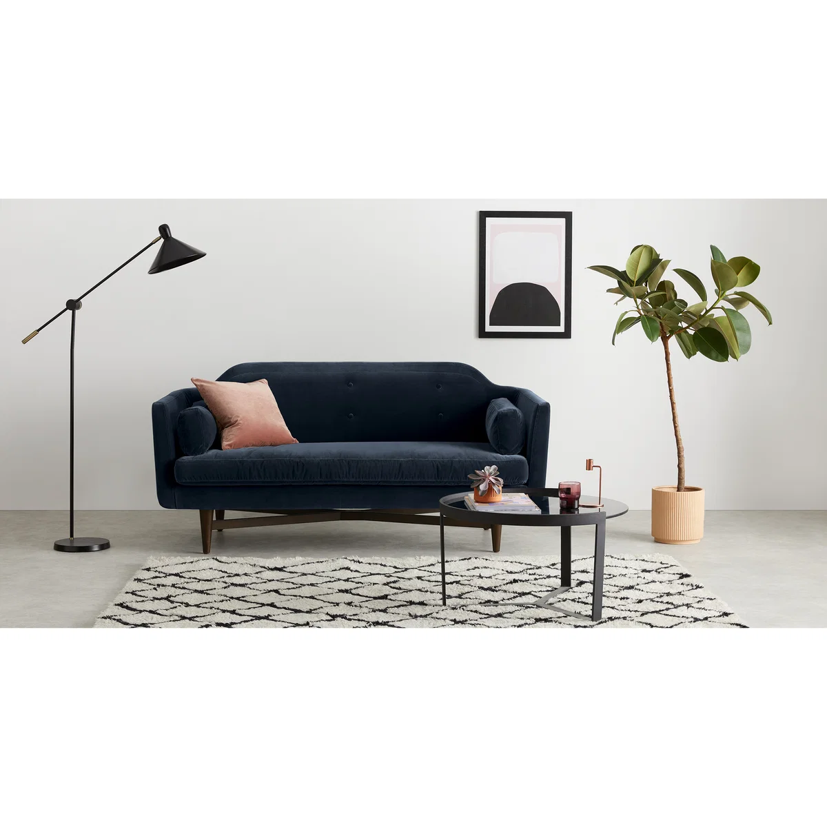 Imani Large 2 Seater Sofa, Navy Cotton Velvet – image 3