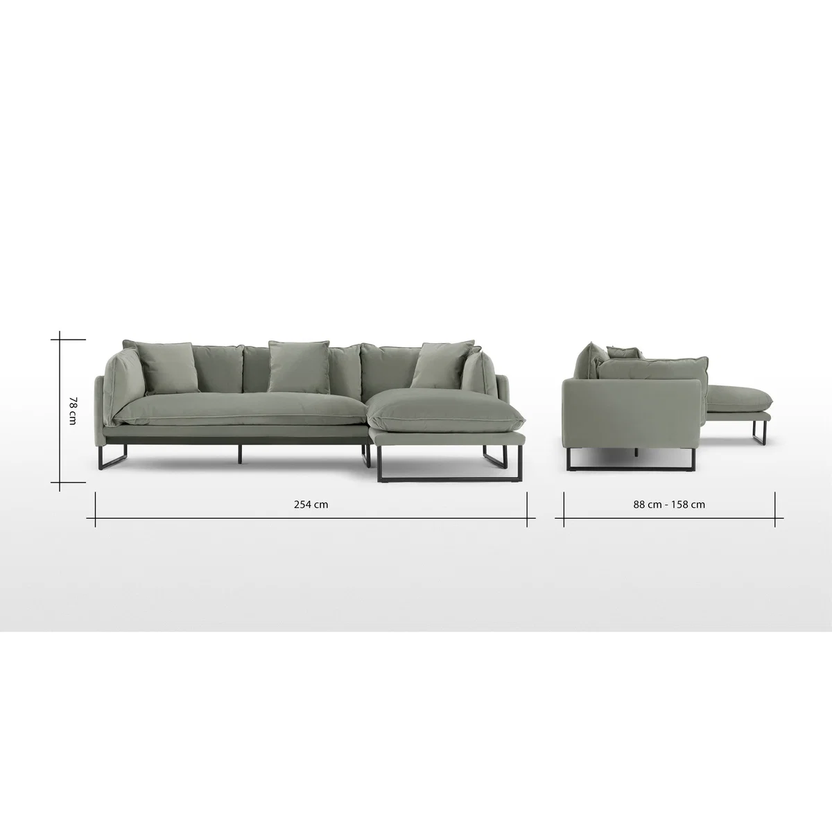 Malini Right Hand Facing Chaise End Sofa, Sage Green Velvet – image 8
