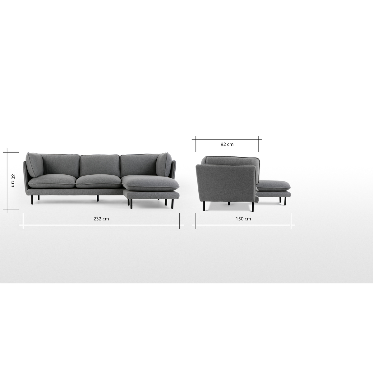 Wes 3 Seater Chaise End Corner Sofa, Elite Grey – image 7