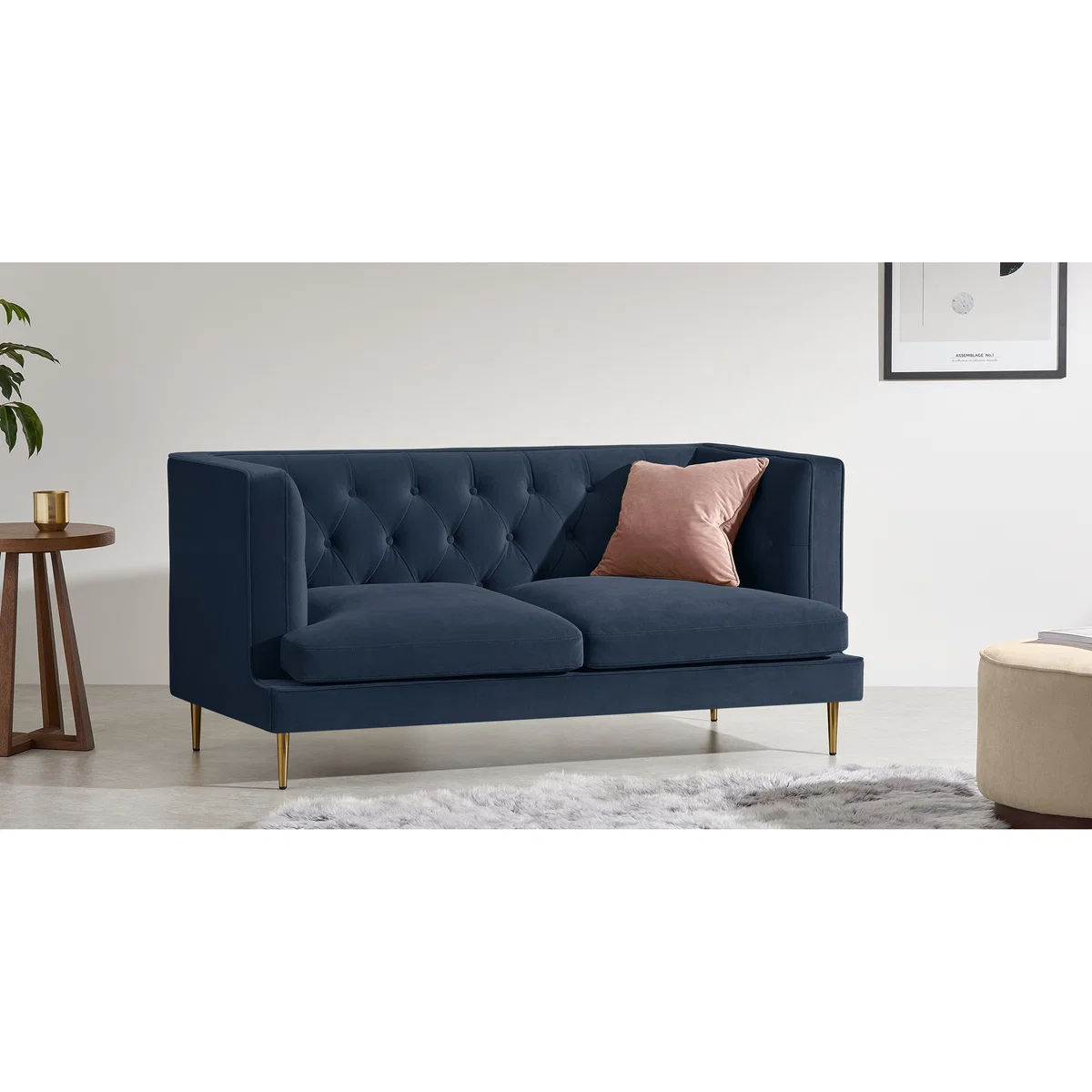 Goswell 2 Seater Sofa, Sapphire Blue Velvet – image 3