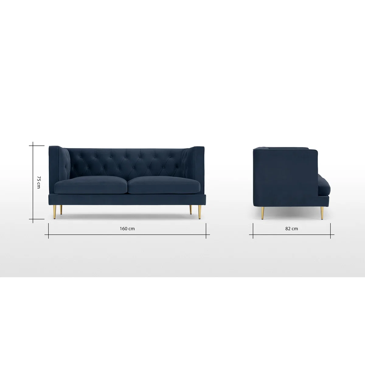 Goswell 2 Seater Sofa, Sapphire Blue Velvet – image 8