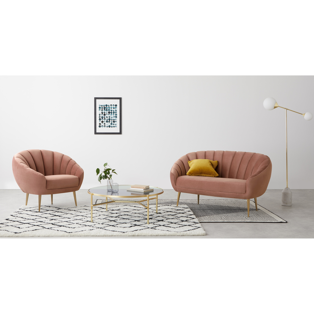 Primrose 2 Seater Sofa, Velvet Blush Pink – image 3