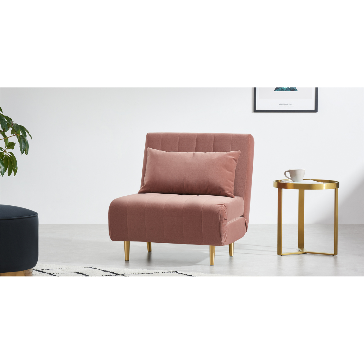 Bessie Single Sofa Bed, Blush Pink Velvet – image 3