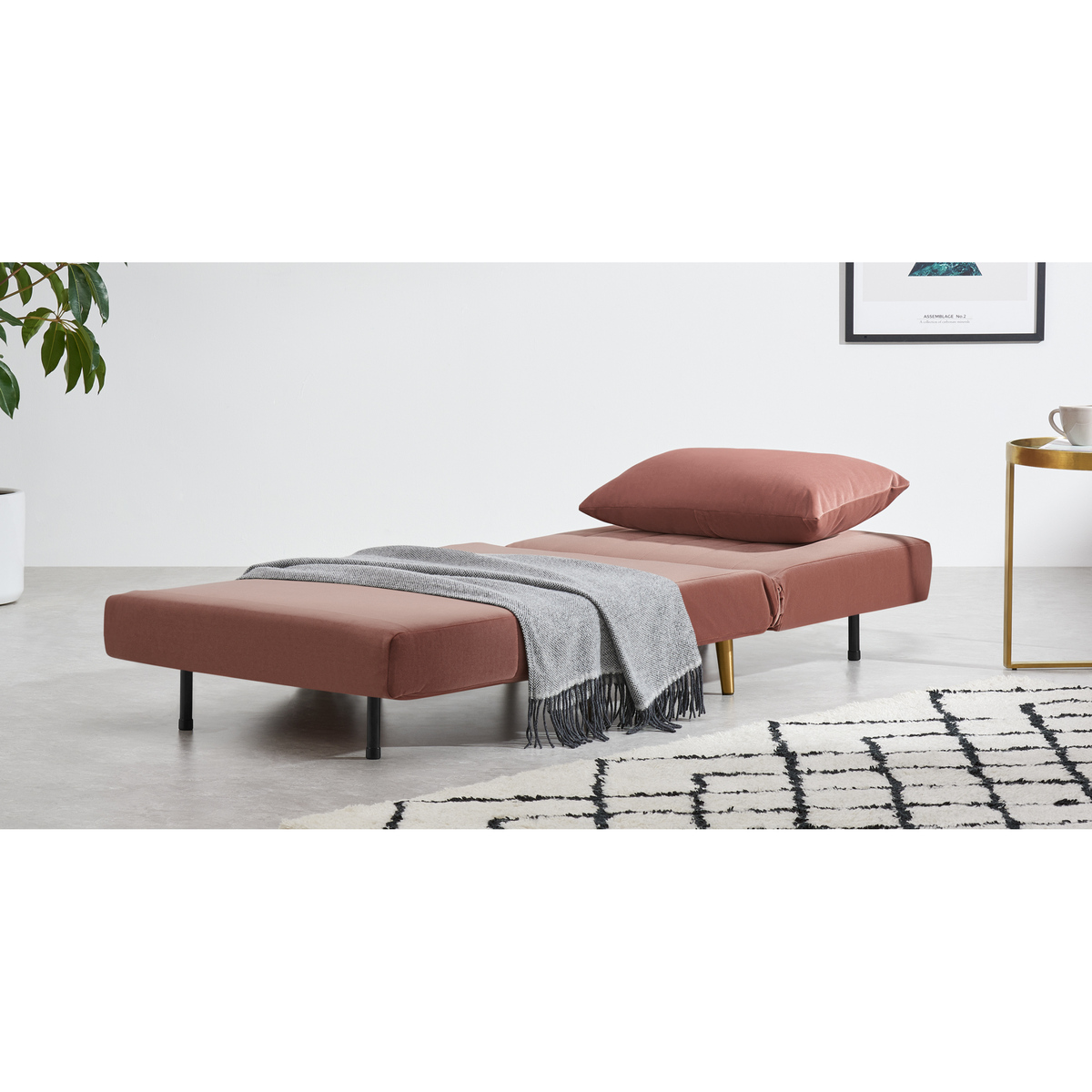 Bessie Single Sofa Bed, Blush Pink Velvet – image 6