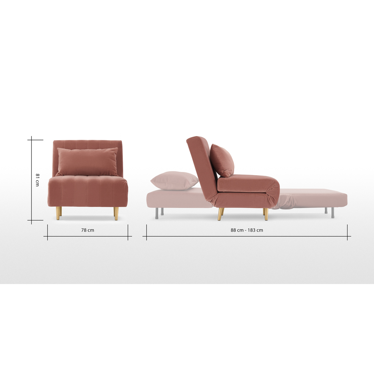 Bessie Single Sofa Bed, Blush Pink Velvet – image 8