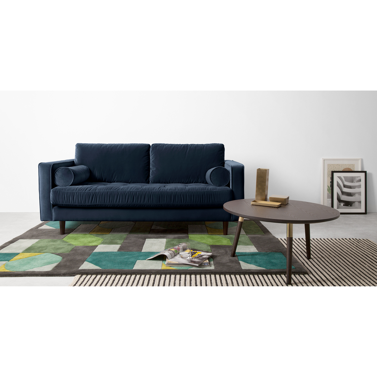 Scott Large 2 Seater Sofa, Navy Cotton Velvet – image 3