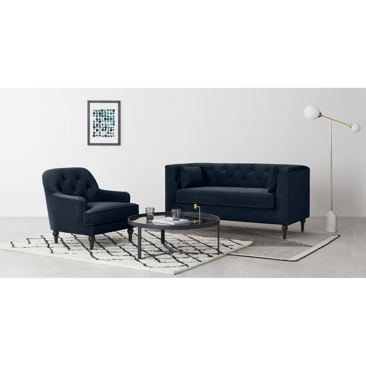 Flynn 2 Seater Sofa, Sapphire Blue Velvet – image 3