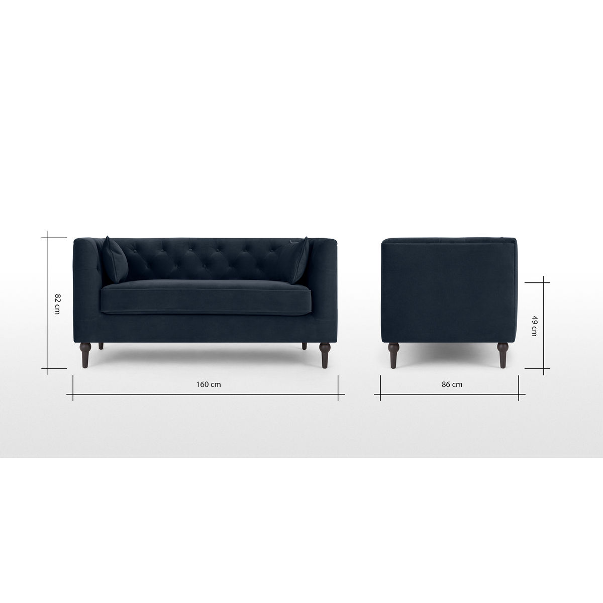 Flynn 2 Seater Sofa, Sapphire Blue Velvet – image 8