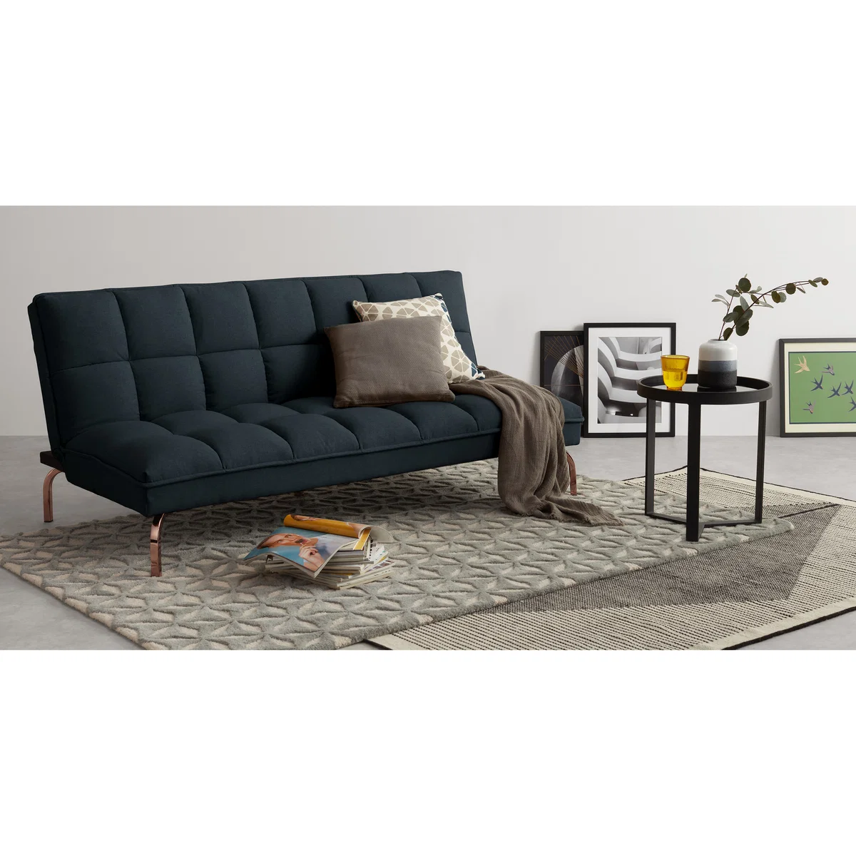 Hallie Click Clack Sofa Bed, Aegean Blue with Copper Legs – image 2