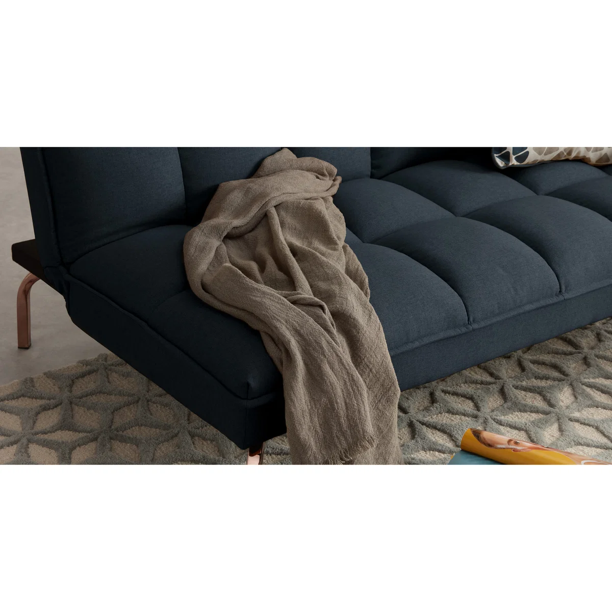 Hallie Click Clack Sofa Bed, Aegean Blue with Copper Legs – image 5