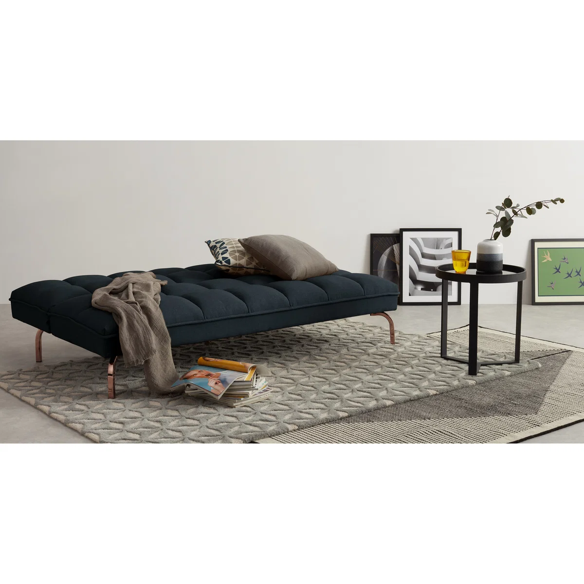 Hallie Click Clack Sofa Bed, Aegean Blue with Copper Legs – image 6