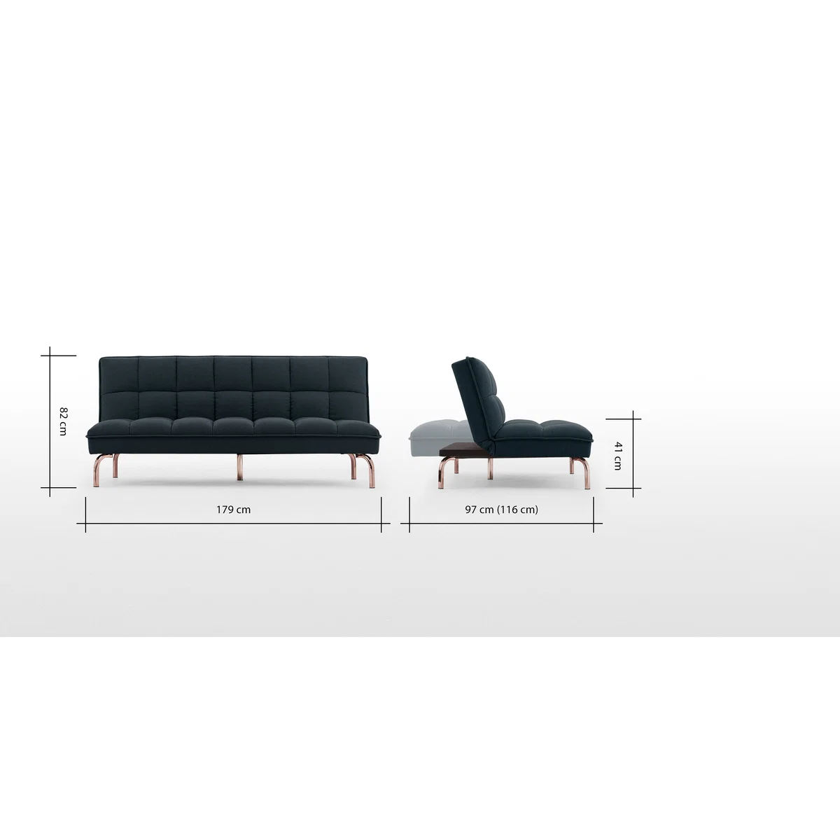 Hallie Click Clack Sofa Bed, Aegean Blue with Copper Legs – image 7