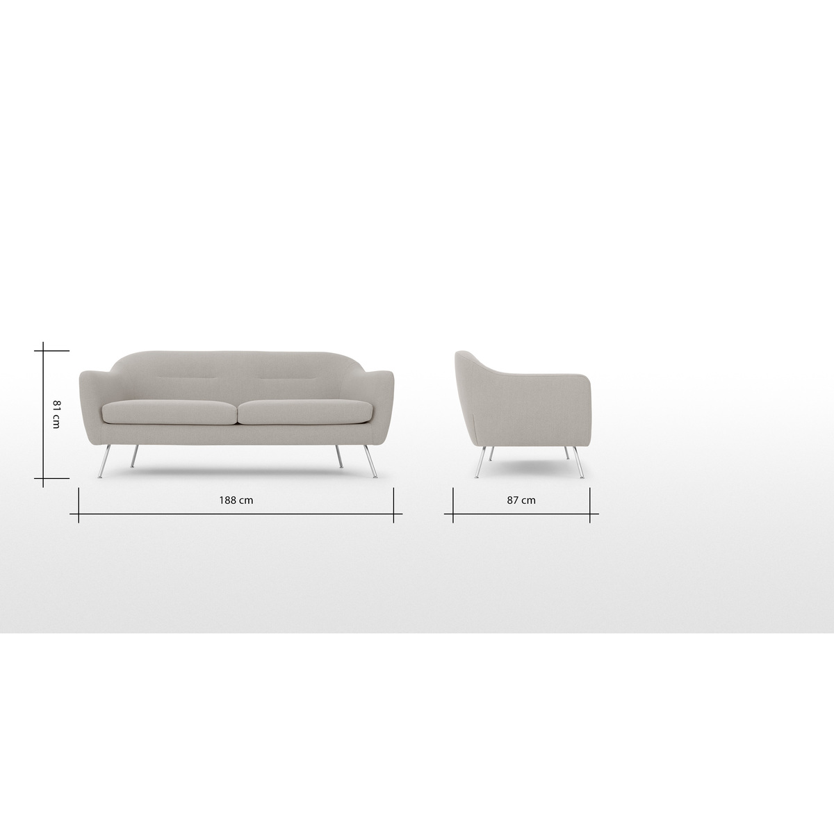 Reece 3 Seater Sofa, Mina Flint Grey with Metal Legs – image 8