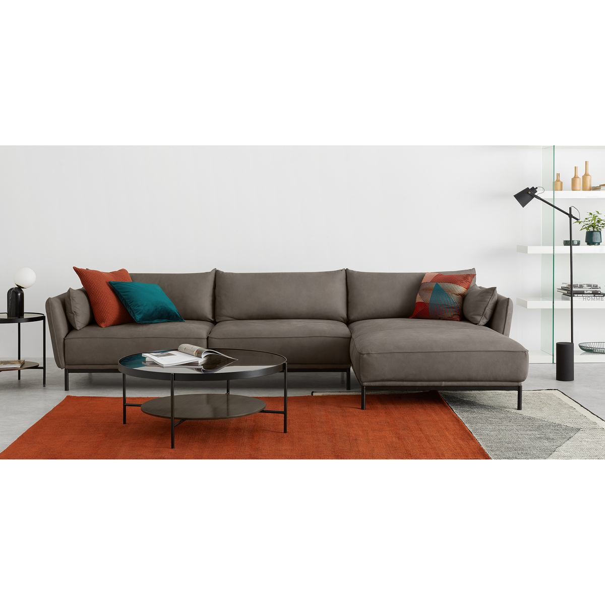 Odelle Right Hand Facing Chaise End Corner Sofa, Texas Grey Leather – image 3