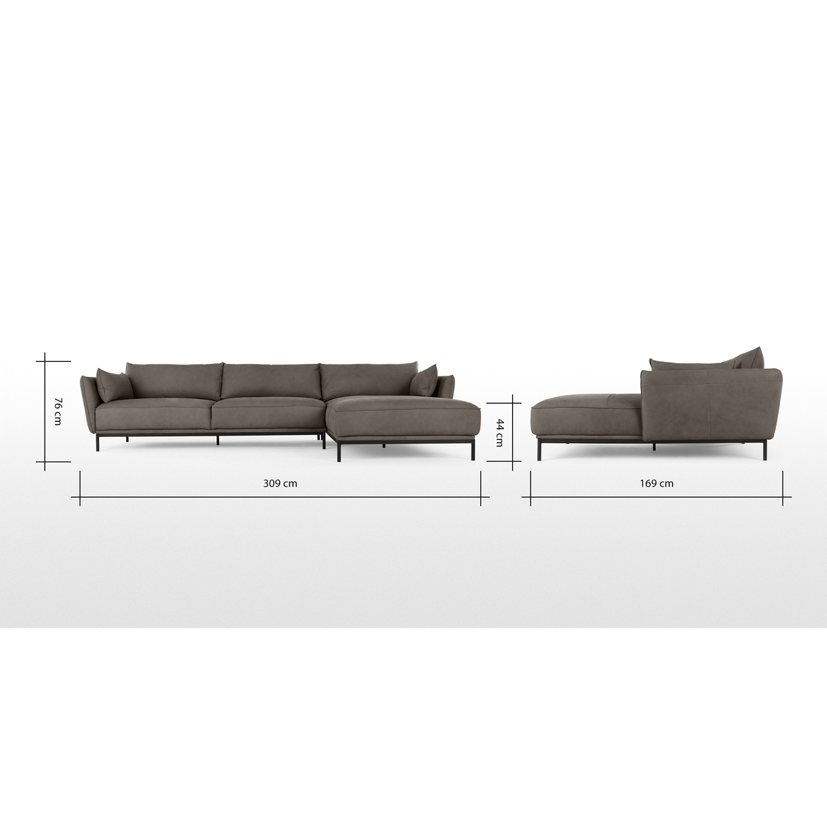 Odelle Right Hand Facing Chaise End Corner Sofa, Texas Grey Leather – image 8