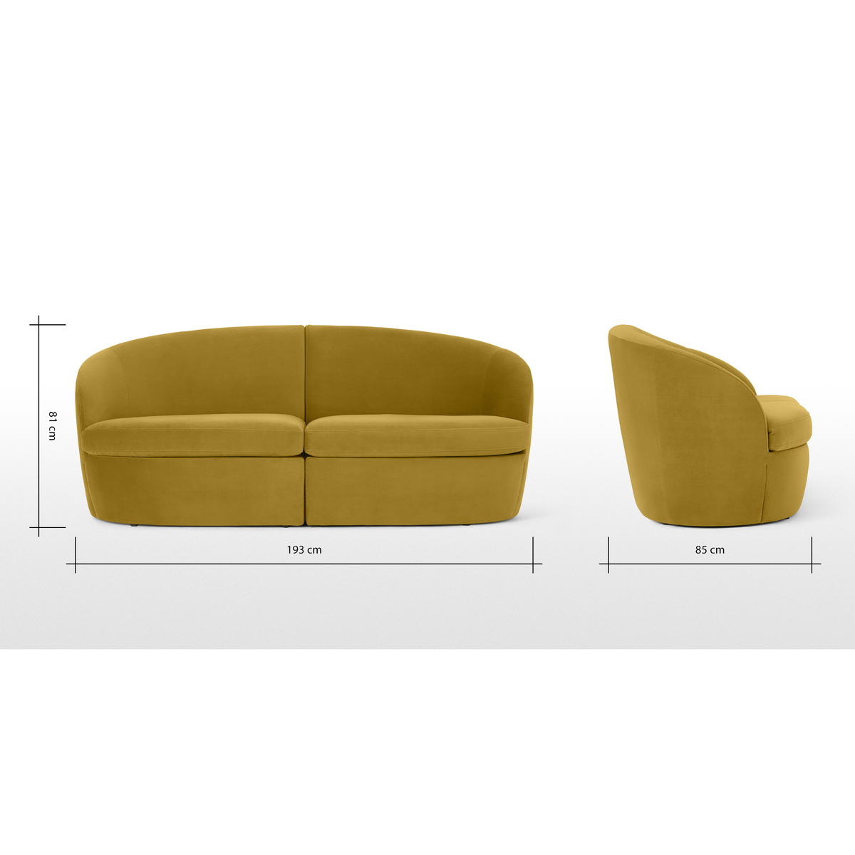 Reisa 2 Seater Sofa, Vintage Gold Velvet – image 8