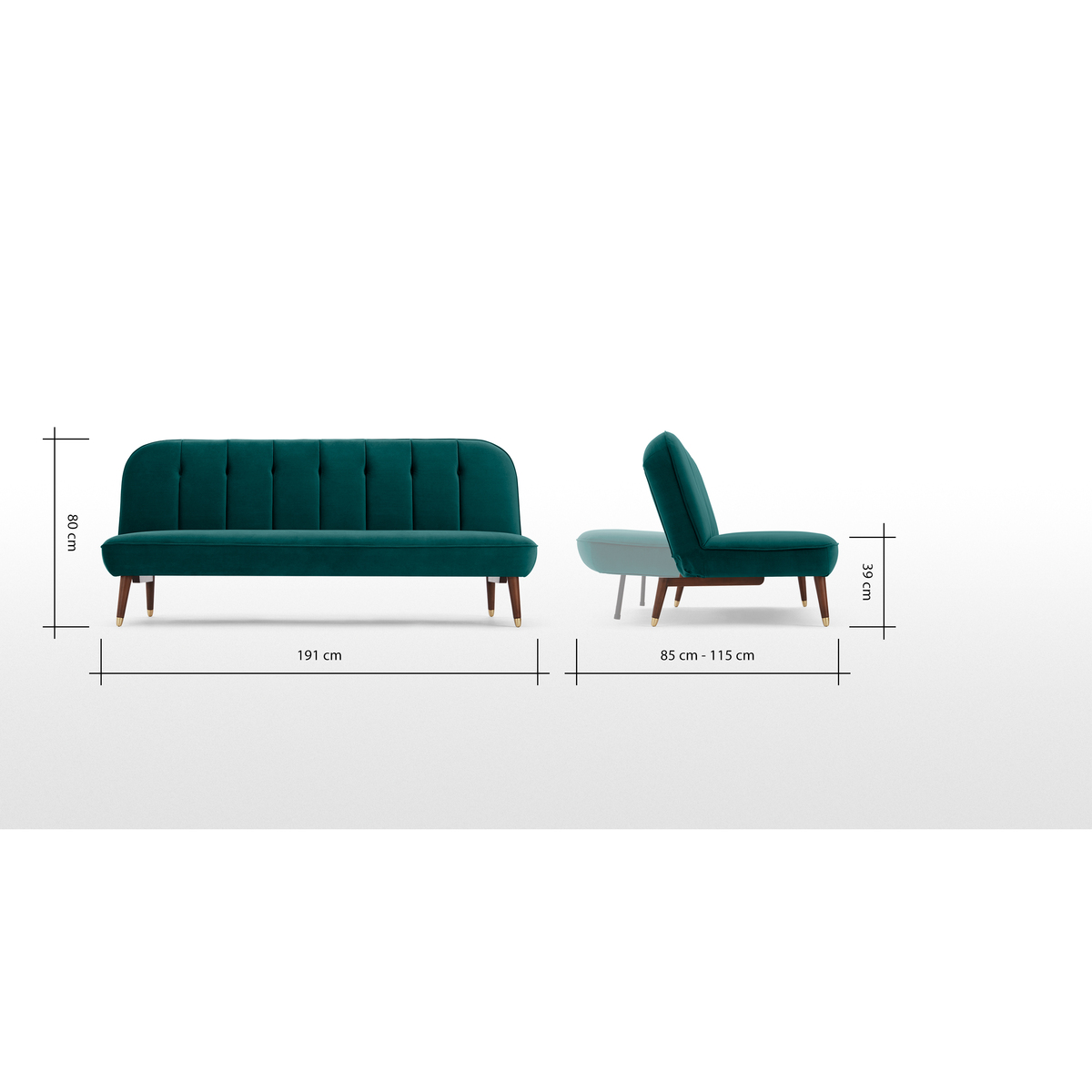 Margot Click Clack Sofa Bed, Velvet Seafoam Blue – image 11