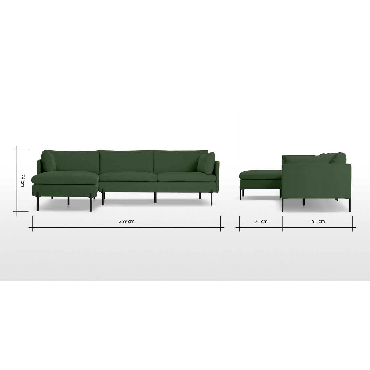 Zarina Left Hand Facing Chaise End Sofa, Meadow Corduroy Velvet – image 8