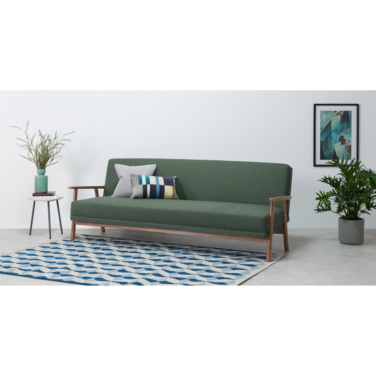 Lars Click Clack Sofa Bed, Darby Green and Walnut Stain – image 3
