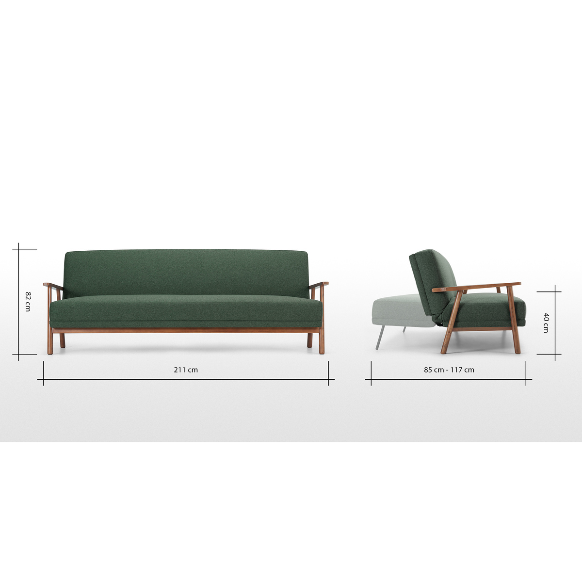 Lars Click Clack Sofa Bed, Darby Green and Walnut Stain – image 9