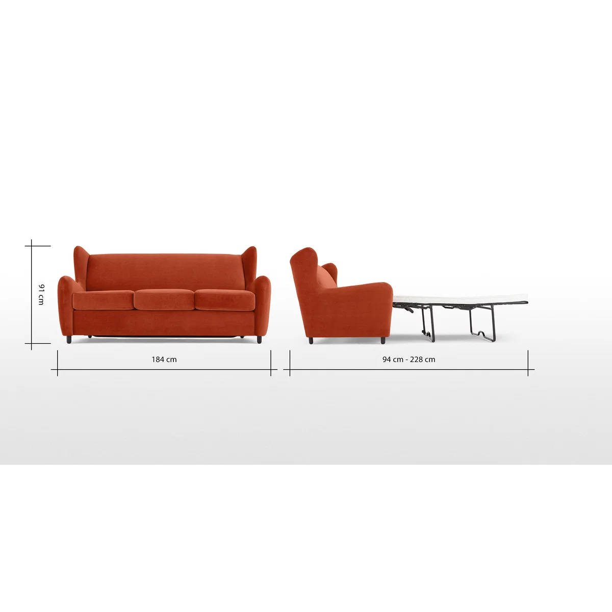 Rubens Sofabed, Velvet Flame Orange – image 6