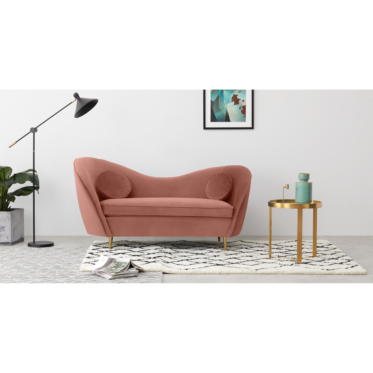 Kooper 2 Seater Sofa, Blush Pink Velvet – image 3