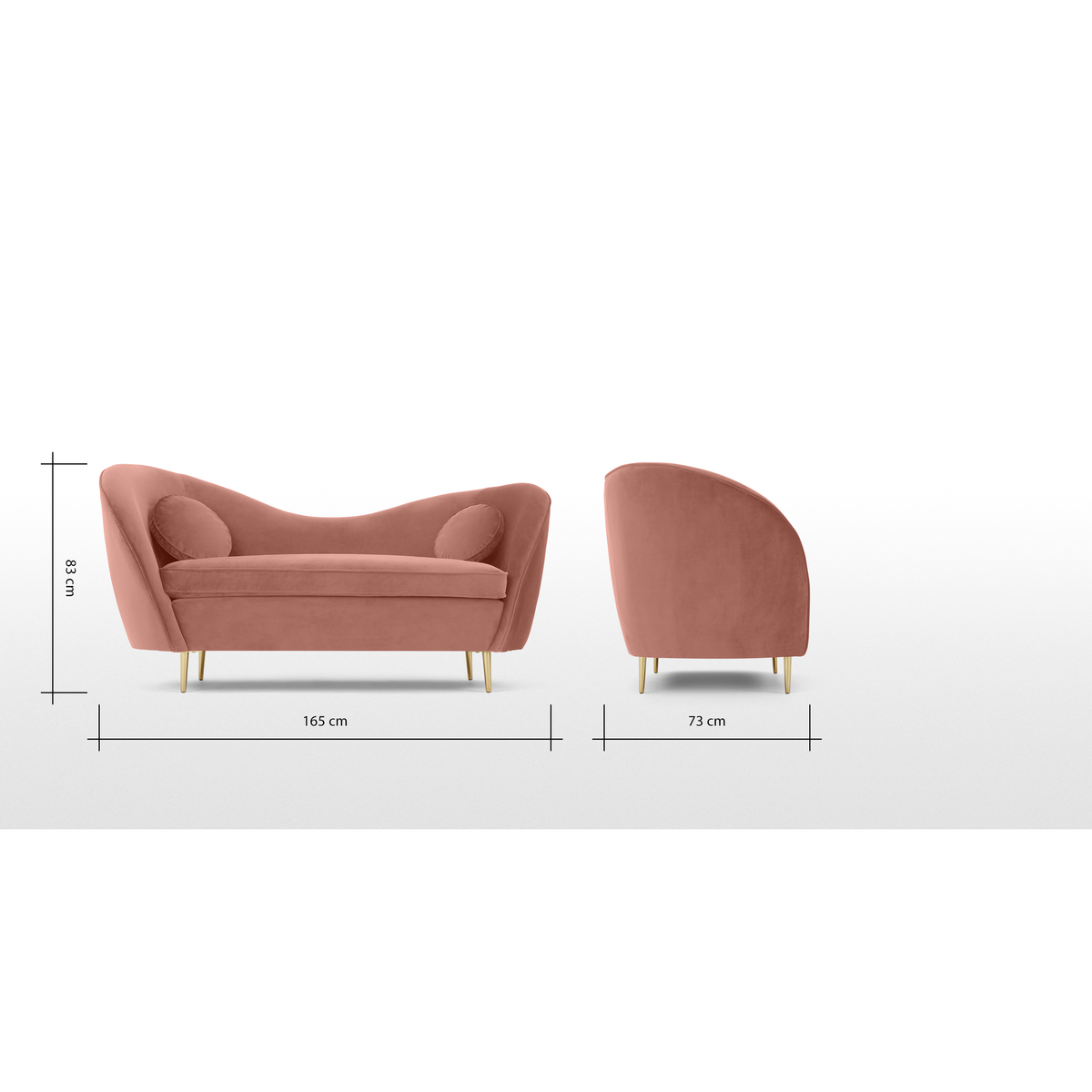 Kooper 2 Seater Sofa, Blush Pink Velvet – image 8