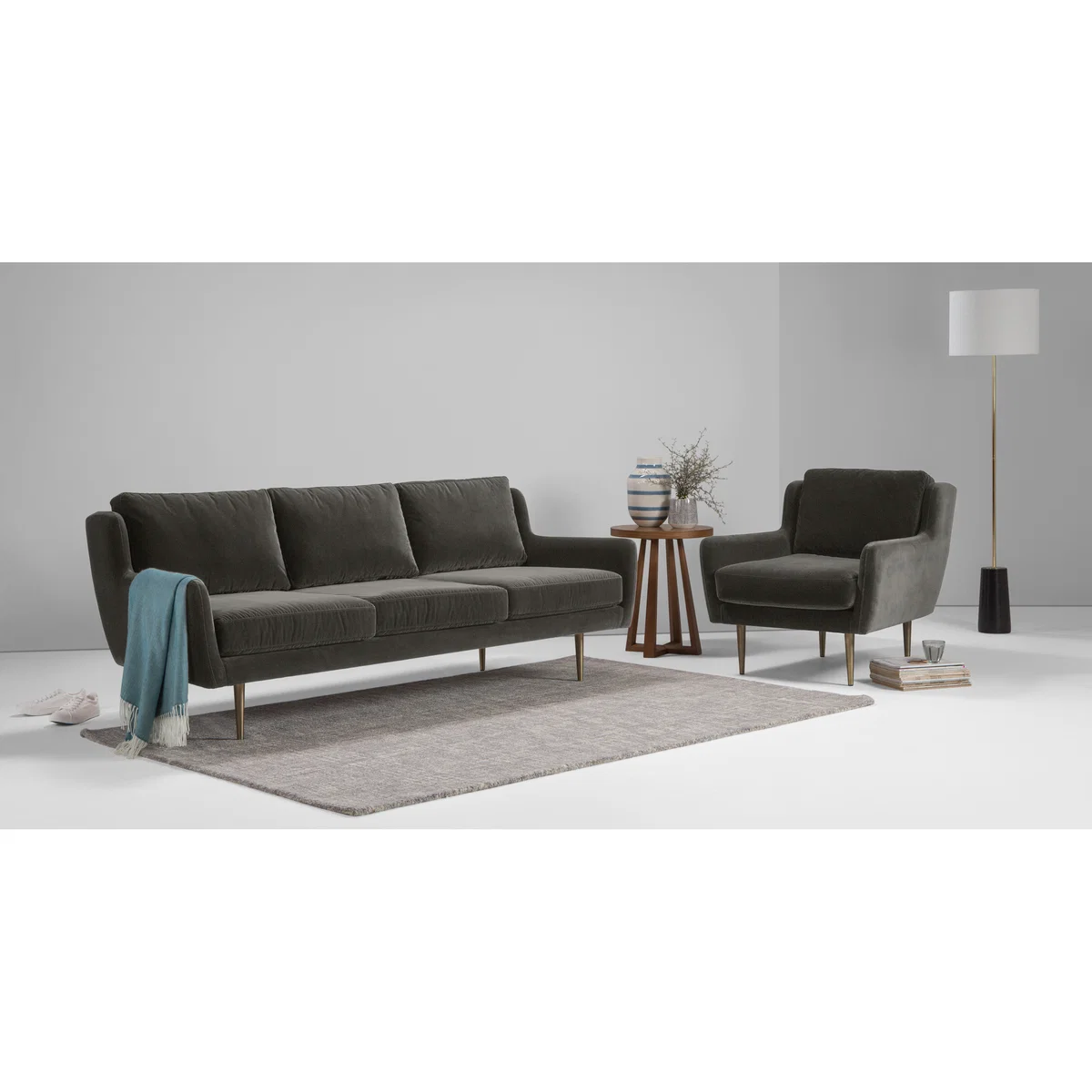 Simone 3 Seater Sofa, Concrete Cotton Velvet – image 2