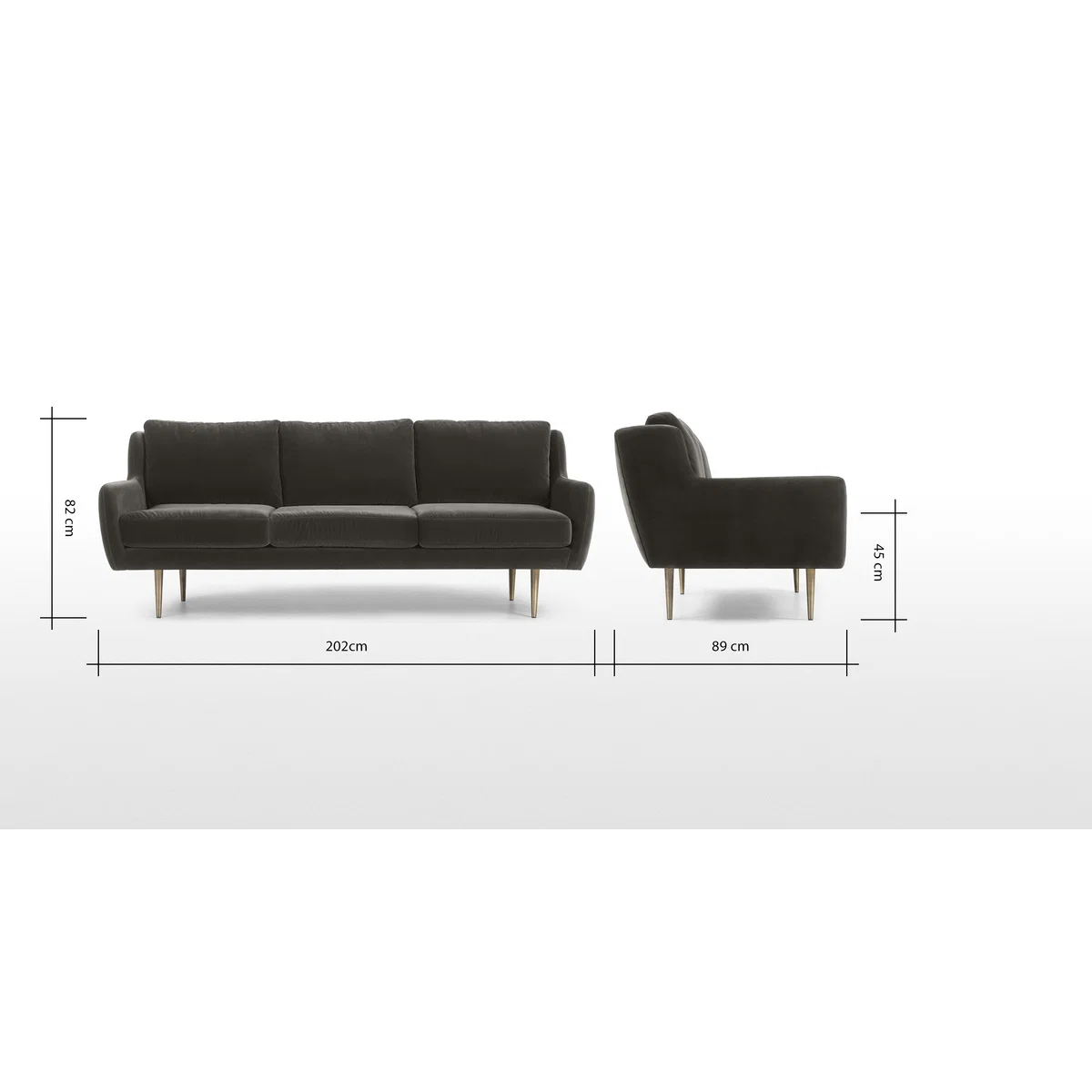 Simone 3 Seater Sofa, Concrete Cotton Velvet – image 8
