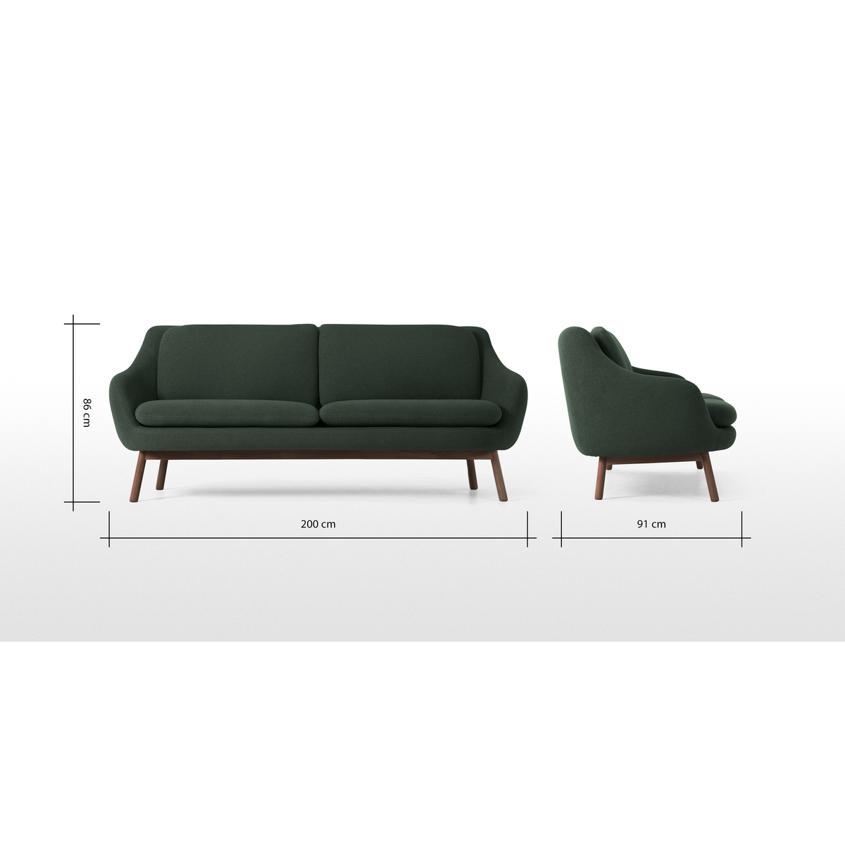 Oslo 3 Seater Sofa, Woodland Green with Dark Stained Legs – image 8