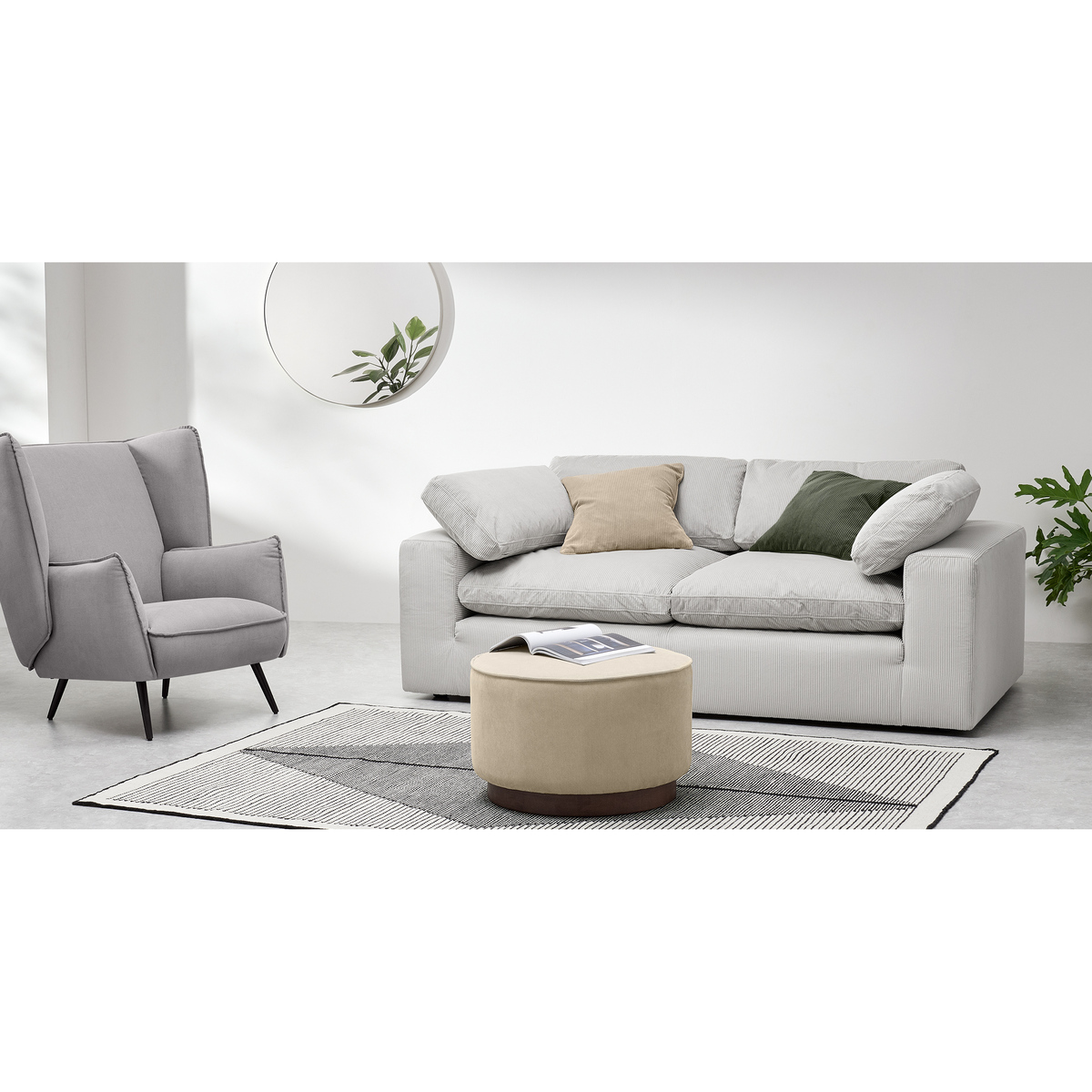 Samona 2.5 Seater Sofa, Stone Grey Corduroy Velvet – image 3