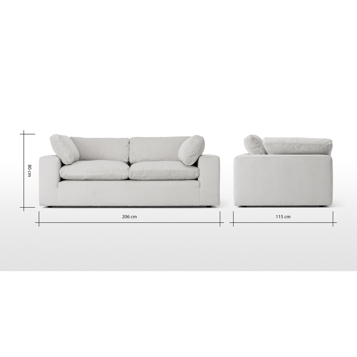 Samona 2.5 Seater Sofa, Stone Grey Corduroy Velvet – image 8
