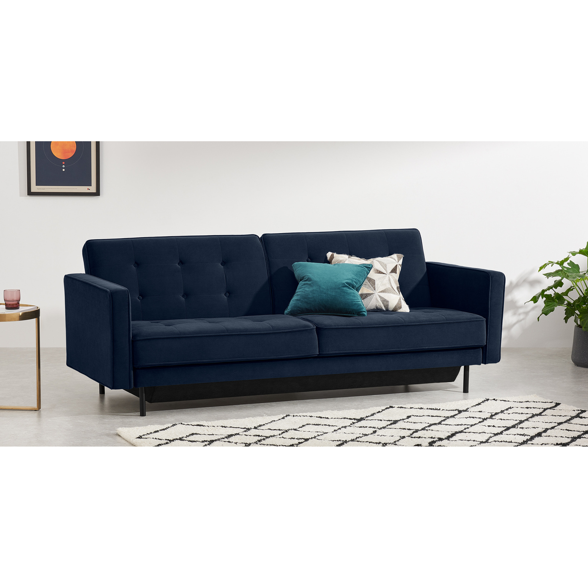 Rosslyn Click Clack Sofa Bed with Storage, Ink Blue Velvet – image 3