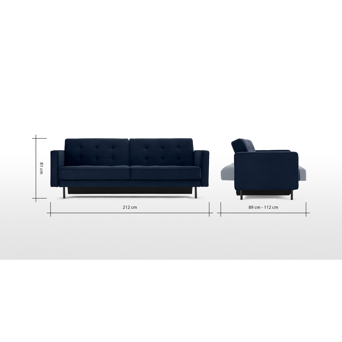 Rosslyn Click Clack Sofa Bed with Storage, Ink Blue Velvet – image 9