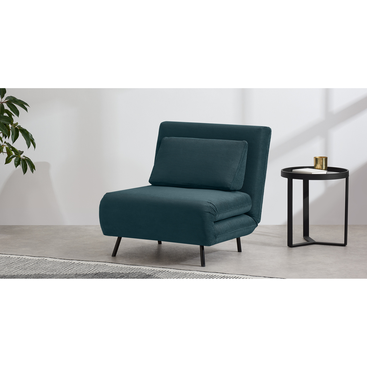 Kahlo Single Seat Sofa Bed, Teal Corduroy Velvet – image 3
