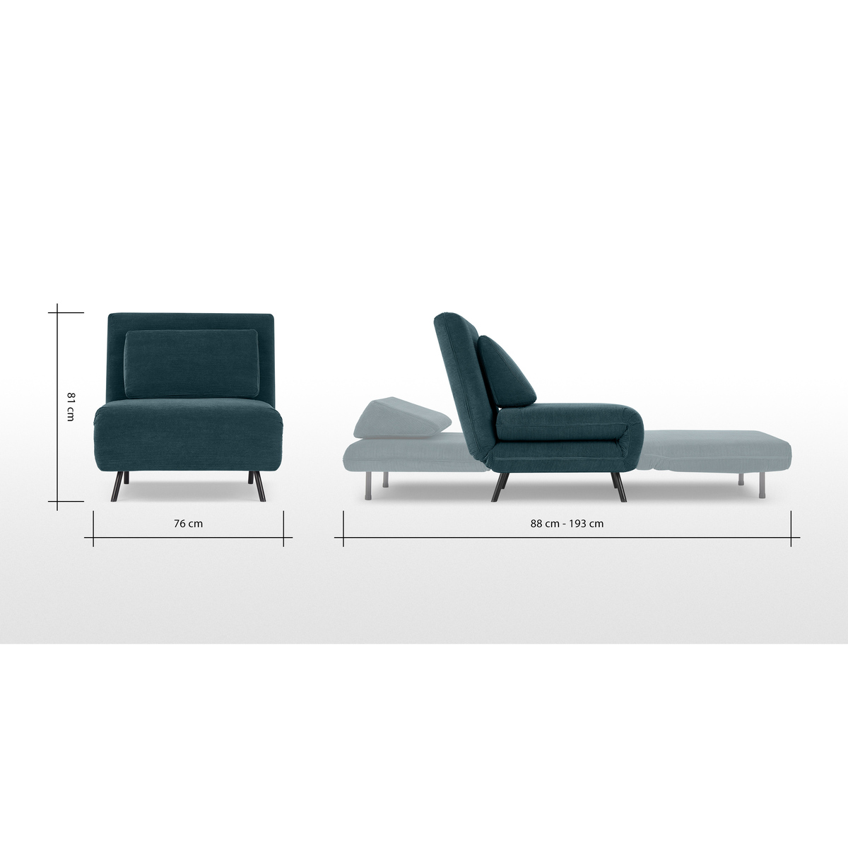 Kahlo Single Seat Sofa Bed, Teal Corduroy Velvet – image 9