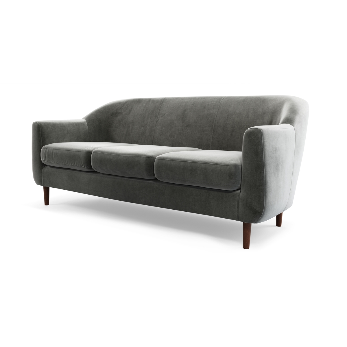 Custom MADE Tubby 3 Seater Sofa, Steel Grey Velvet with Dark Wood Legs – image 2