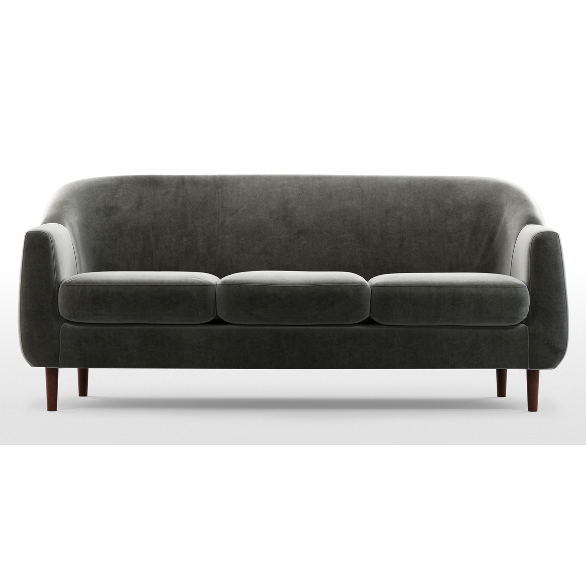 Custom MADE Tubby 3 Seater Sofa, Steel Grey Velvet with Dark Wood Legs – image 3