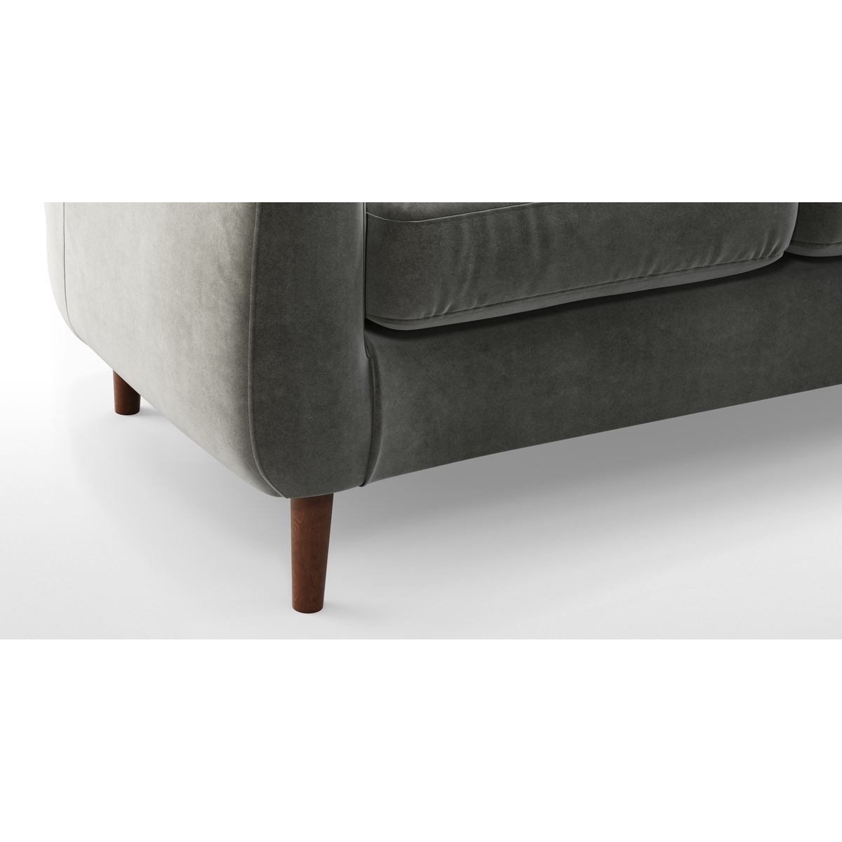 Custom MADE Tubby 3 Seater Sofa, Steel Grey Velvet with Dark Wood Legs – image 5